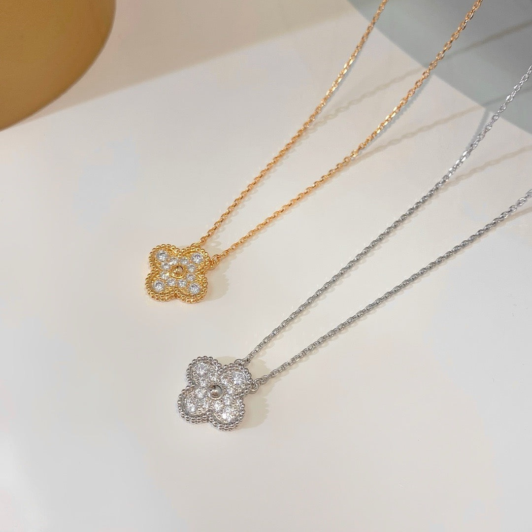 [Grace Jewelry]CLOVER 15MM DIAMOND SINGLE FLOWER NECKLACE