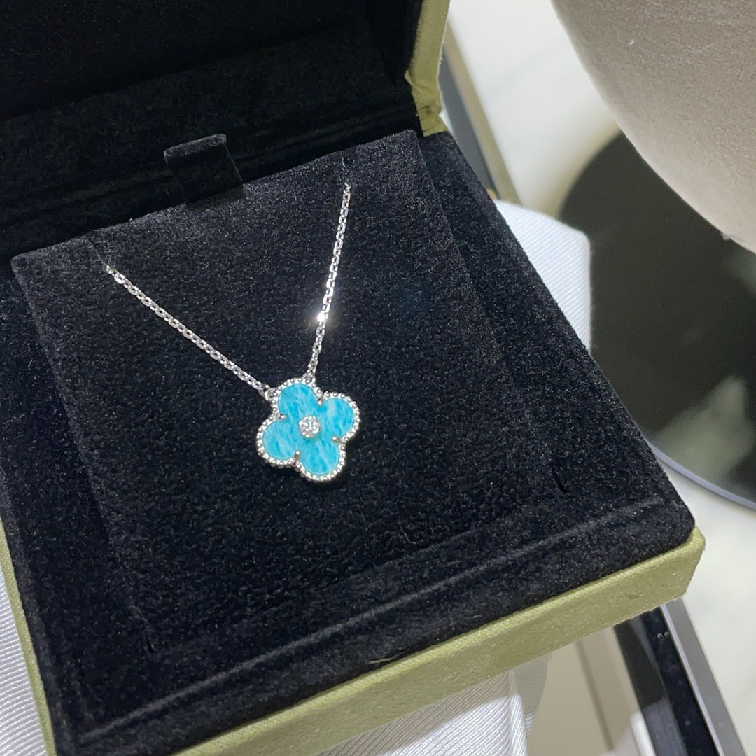 [Grace Jewelry]CLOVER 15MM DIAMOND SVRES PORCELAIN  NECKLACE SILVER