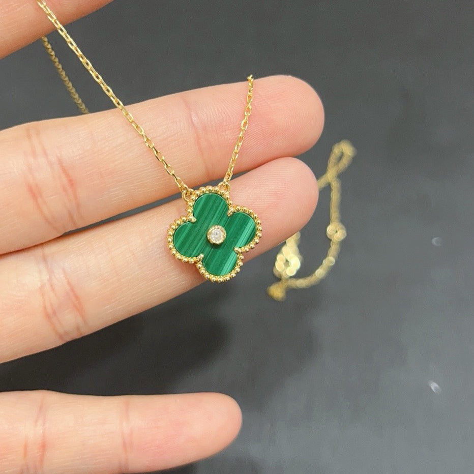 [Grace Jewelry]CLOVER 15MM DIAMOND TURQUOISE NECKLACE