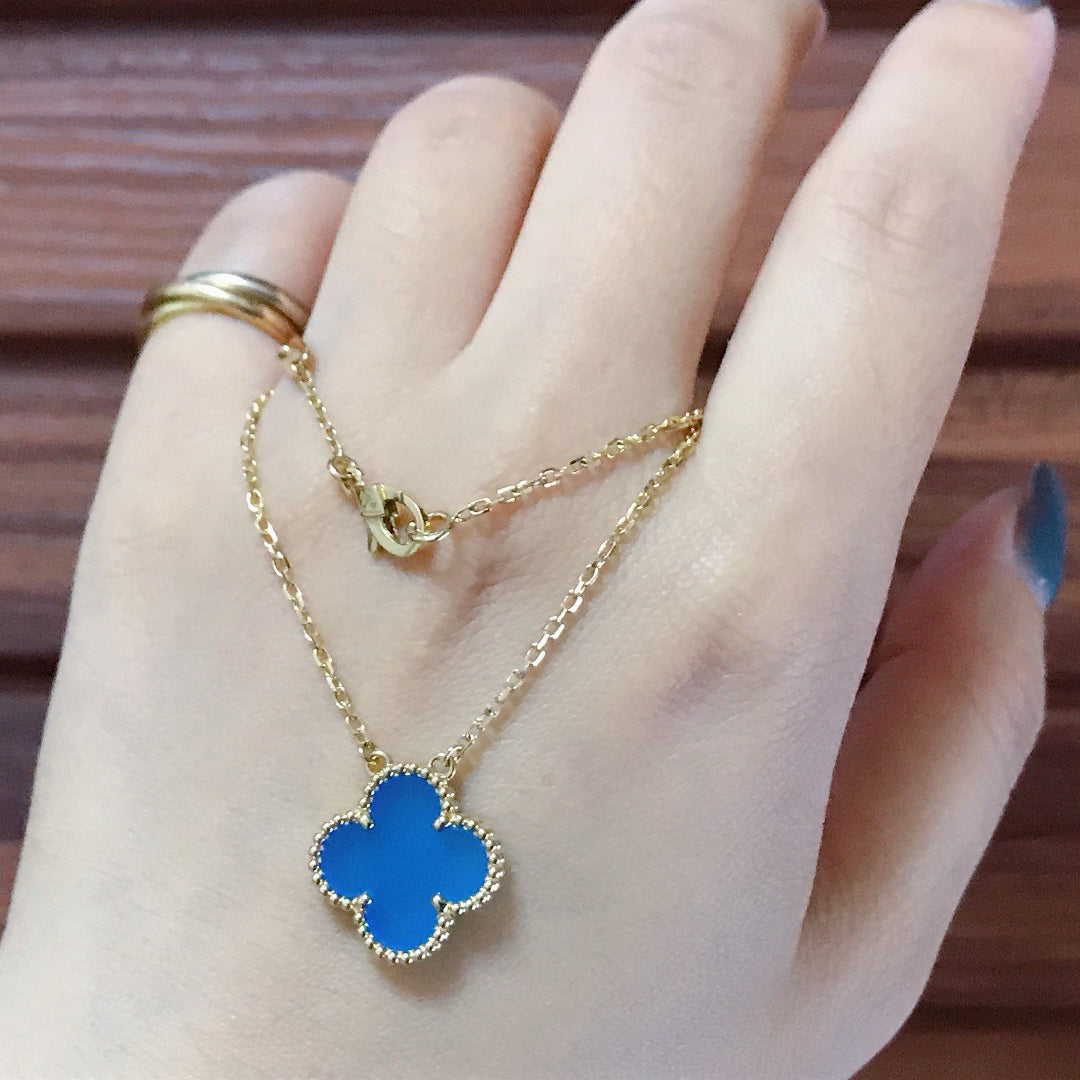 [Grace Jewelry]CLOVER 15MM BLUE AGATE NECKLACE