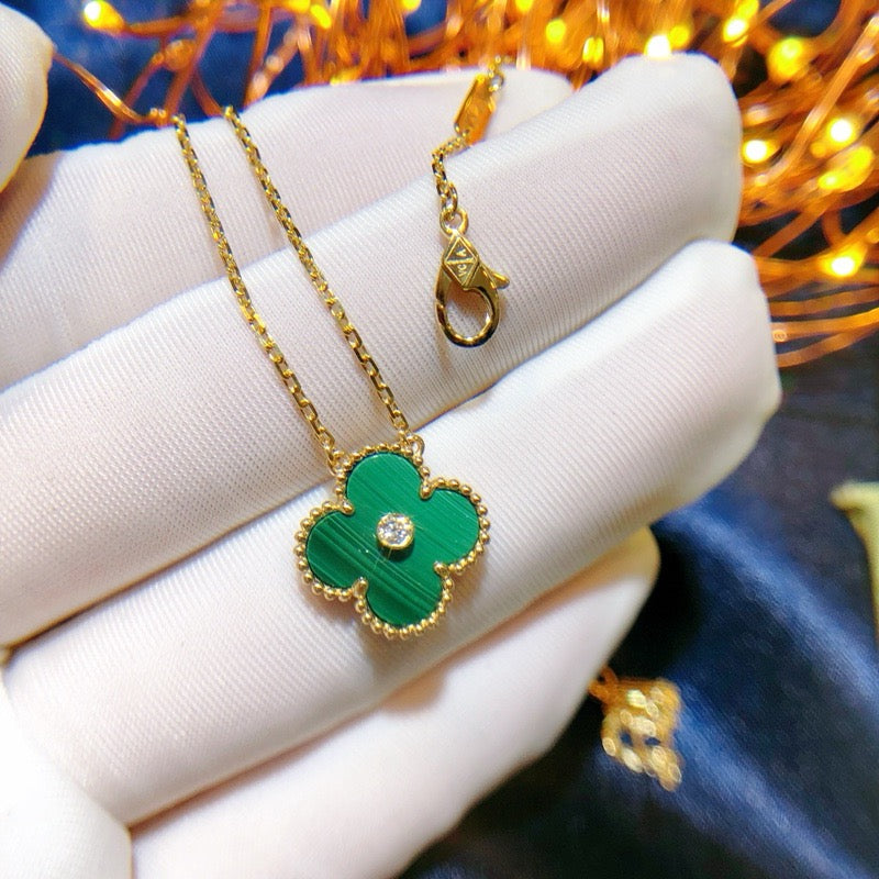 [Grace Jewelry]CLOVER 15MM DIAMOND TURQUOISE NECKLACE