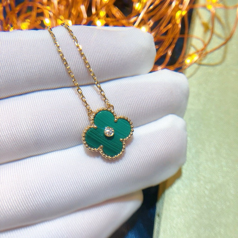 [Grace Jewelry]CLOVER 15MM DIAMOND TURQUOISE NECKLACE