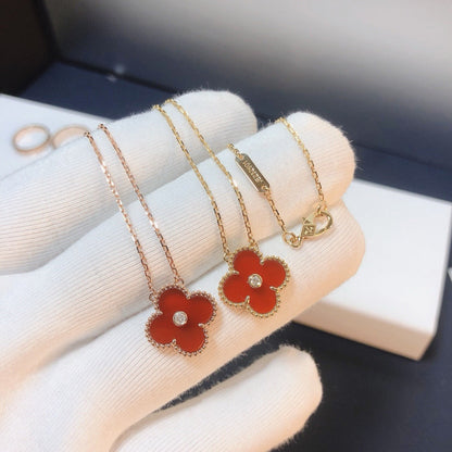 [Grace Jewelry]CLOVER 15MM DIAMOND CARNELIAN NECKLACE