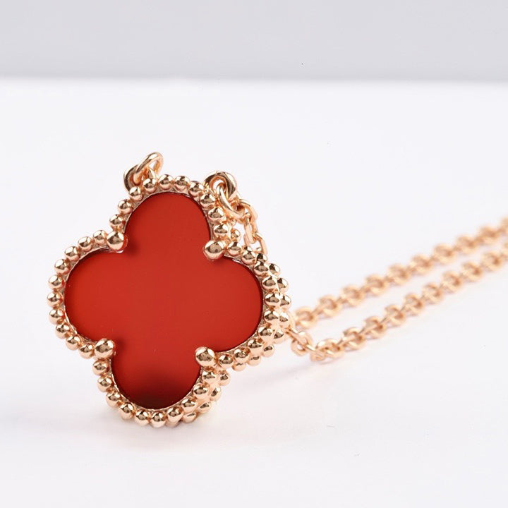 [Grace Jewelry]CLOVER 15MM CARNELIAN SINGLE FLOWER NECKLACE