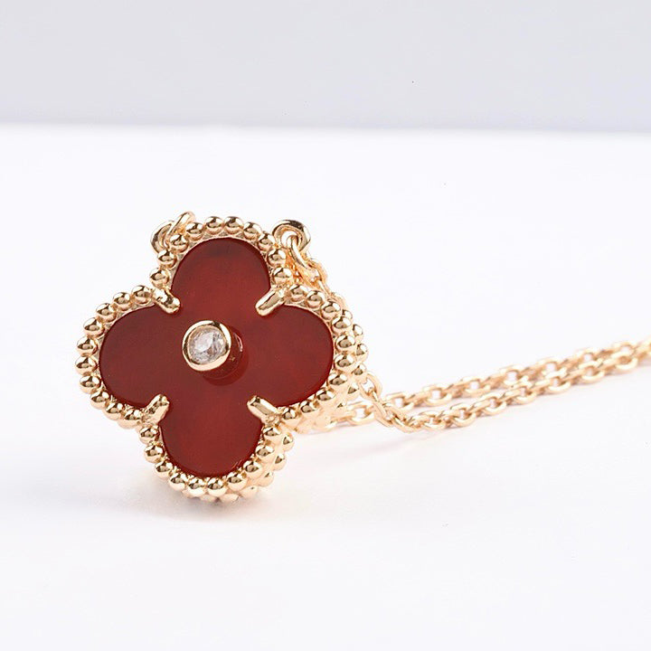 [Grace Jewelry]CLOVER 15MM DIAMOND CARNELIAN NECKLACE