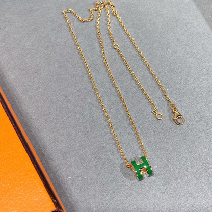 [Grace Jewelry]POP H GREEN NECKLACE SILVER AND GOLD