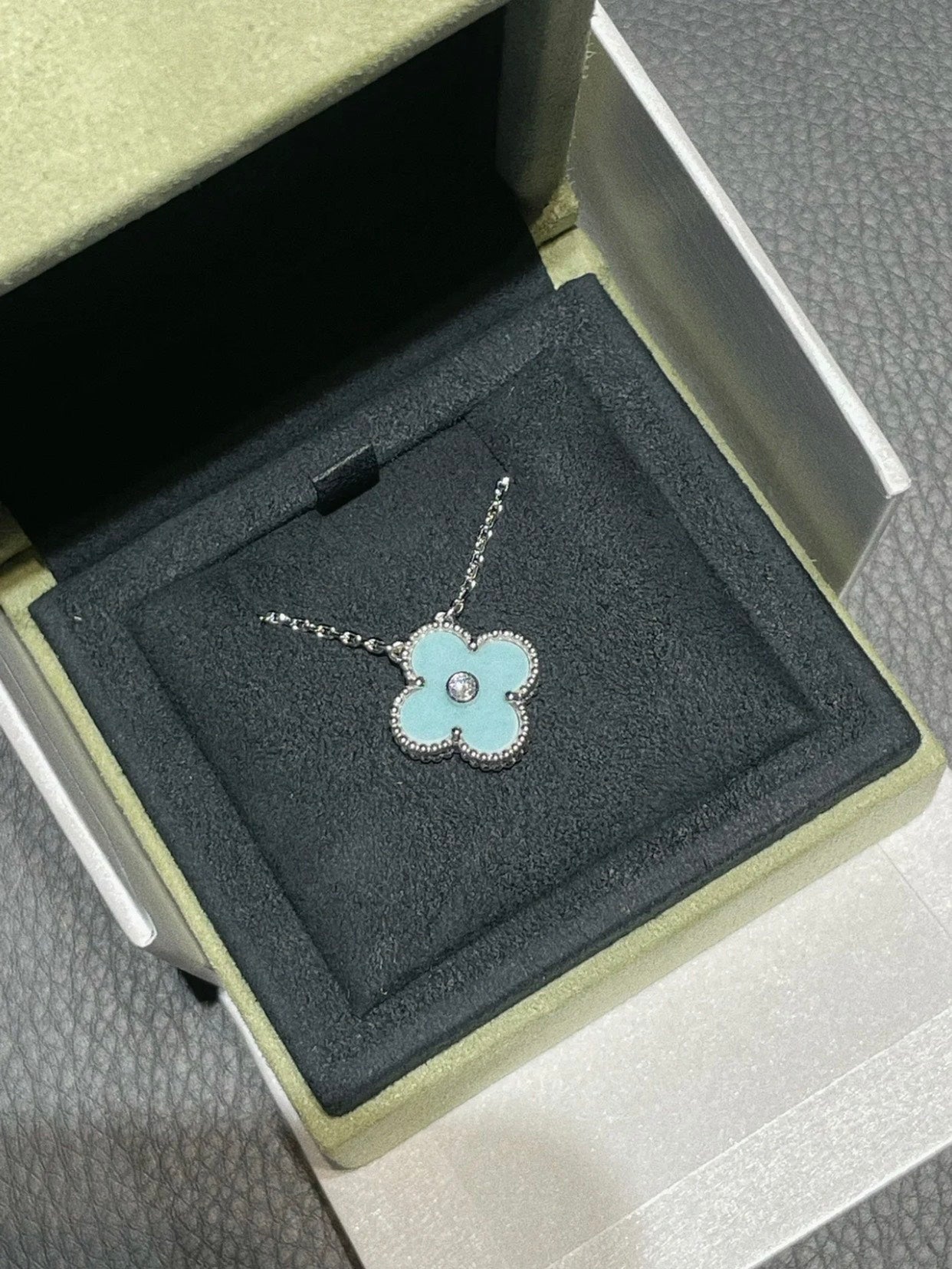 [Grace Jewelry]CLOVER 1 DIAMOND LIGHT BLUE SILVER NECKLACE