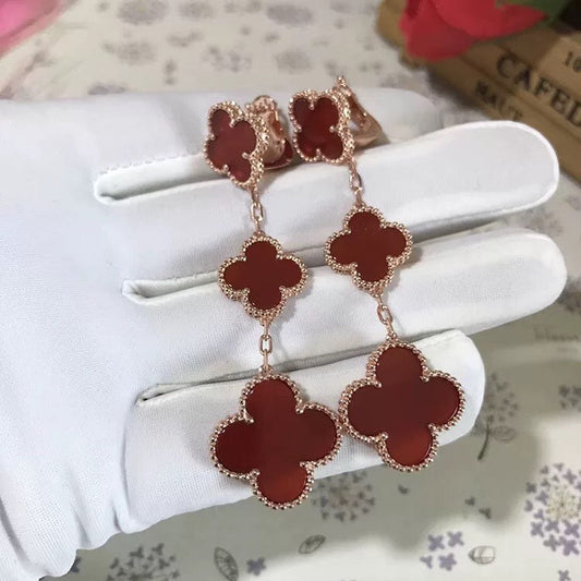 [Grace Jewelry]CLOVER 3 MOTIF CARNELIAN DROP EARRINGS