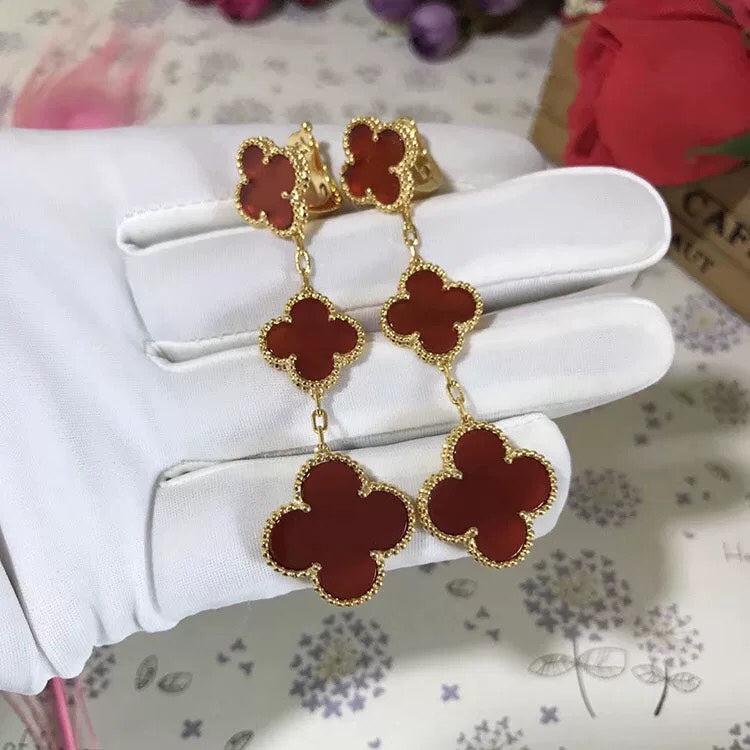 [Grace Jewelry]CLOVER 3 MOTIF CARNELIAN DROP EARRINGS