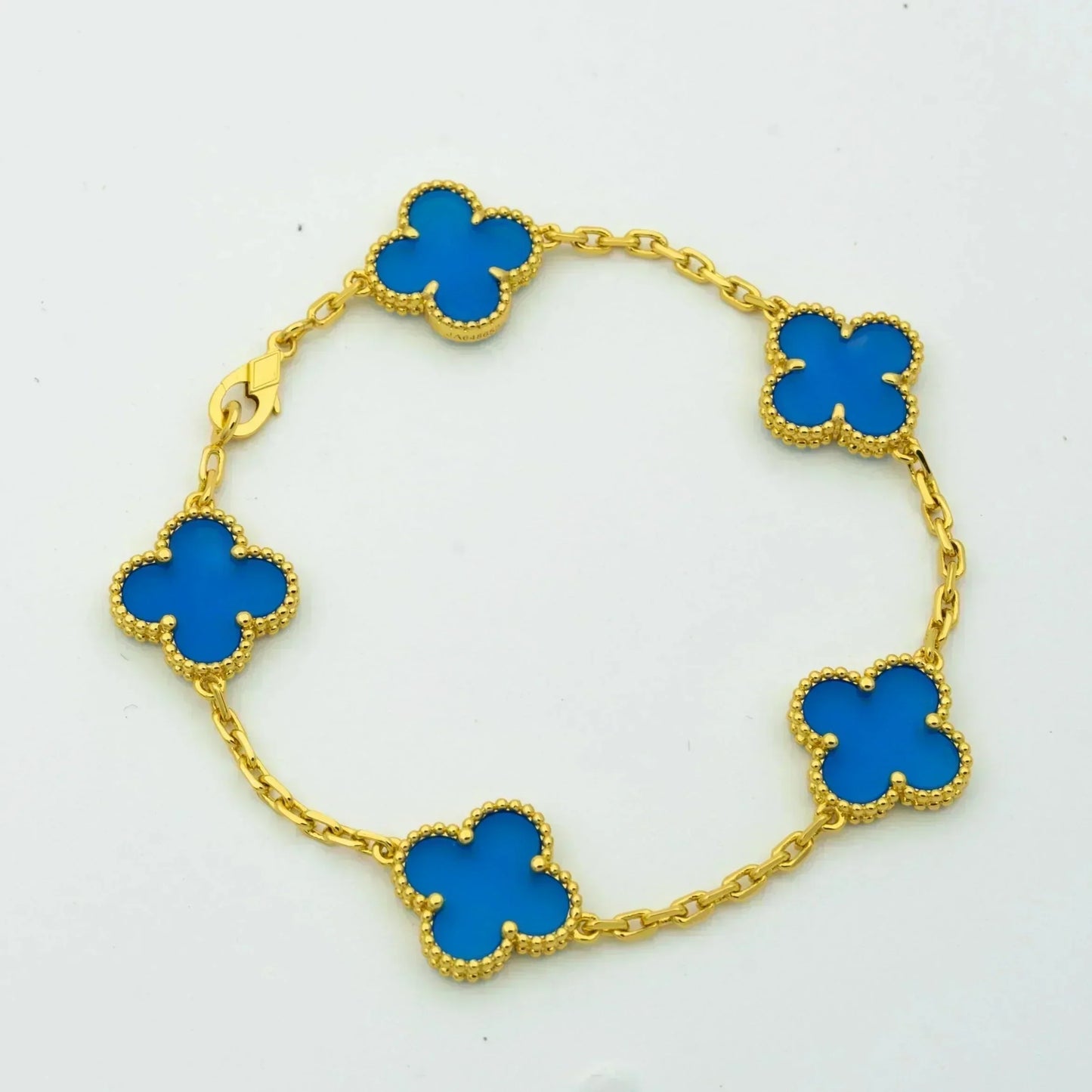 [Grace Jewelry]CLOVER 5 MOTIFS BLUE AGATE BRACELET