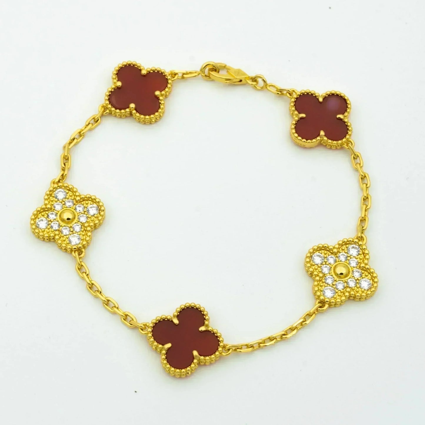 [Grace Jewelry]CLOVER 5 MOTIFS CARNELIAN DIAMOND BRACELET