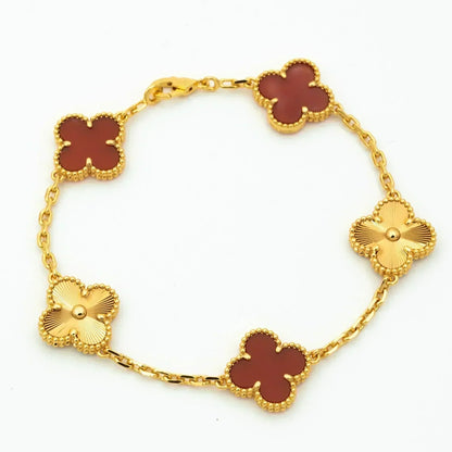 [Grace Jewelry]CLOVER  5 MOTIFS CARNELIAN GOLD BRACELET