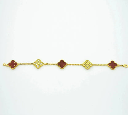 [Grace Jewelry]CLOVER 5 MOTIFS CARNELIAN DIAMOND BRACELET