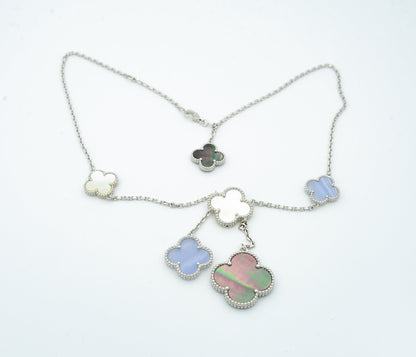 [Grace Jewelry]CLOVER MOP CHALCEDONY NECKLACE SILVER 6 MOTIF