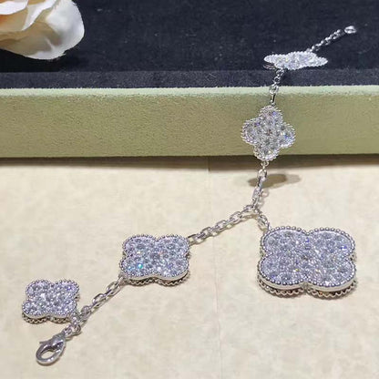 [Grace Jewelry]CLOVER 6 MOTIFS SILVER DIAMOND BRACELET