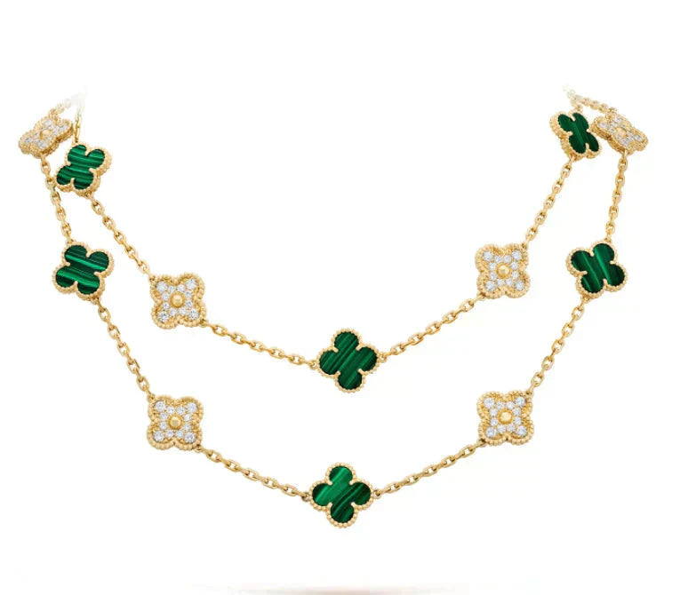 [Grace Jewelry]CLOVER 20 MOTIFS MALACHITE DIAMOND NECKLACE