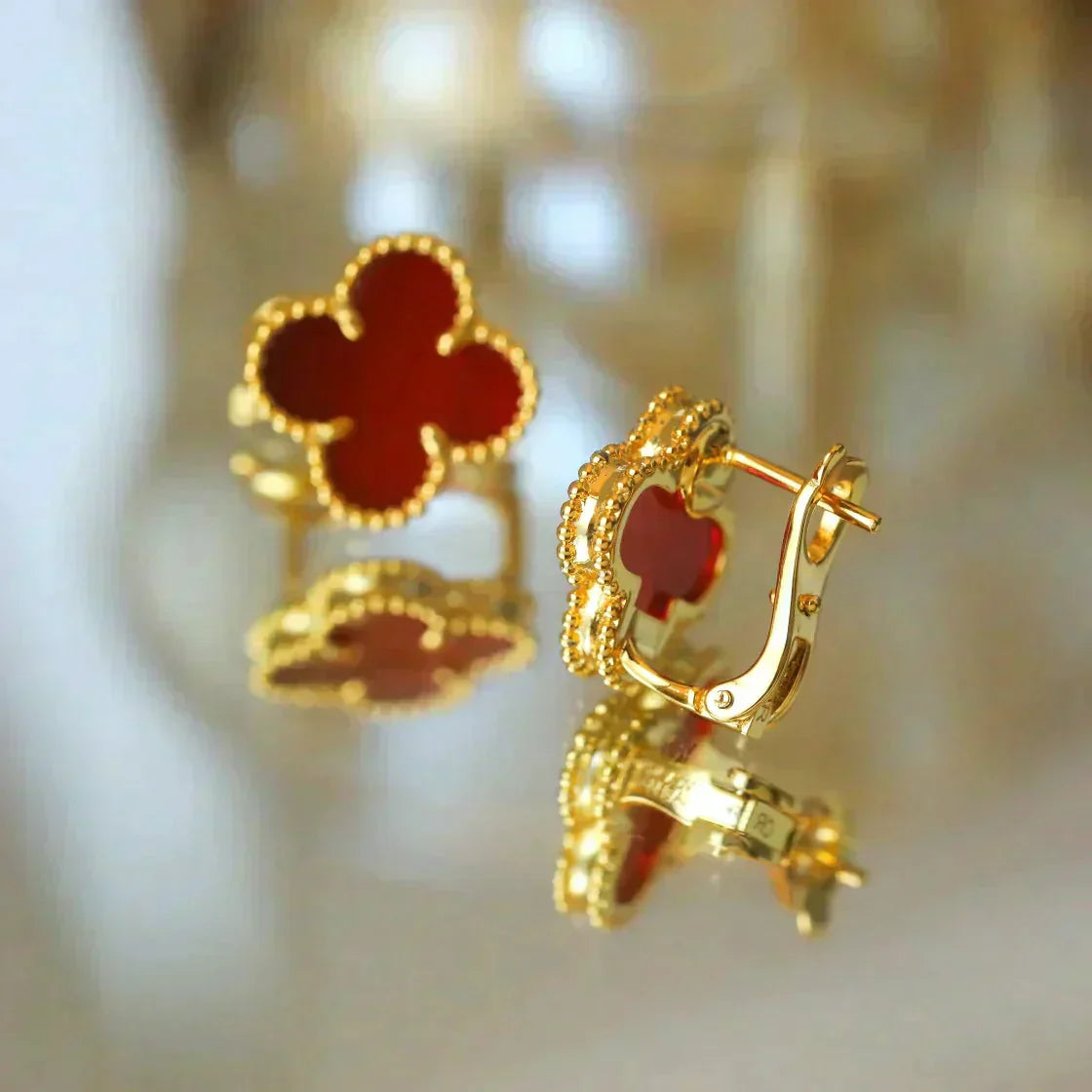 [Grace Jewelry]CLOVER MEDIUM 1 MOTIFS CARNELIAN  EARRINGS