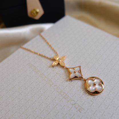 [Grace Jewelry]COLOR BLOSSOM LARIAT NECKLACE PINK GOLD WHITE MOTHER PEARL AND DIAMOND