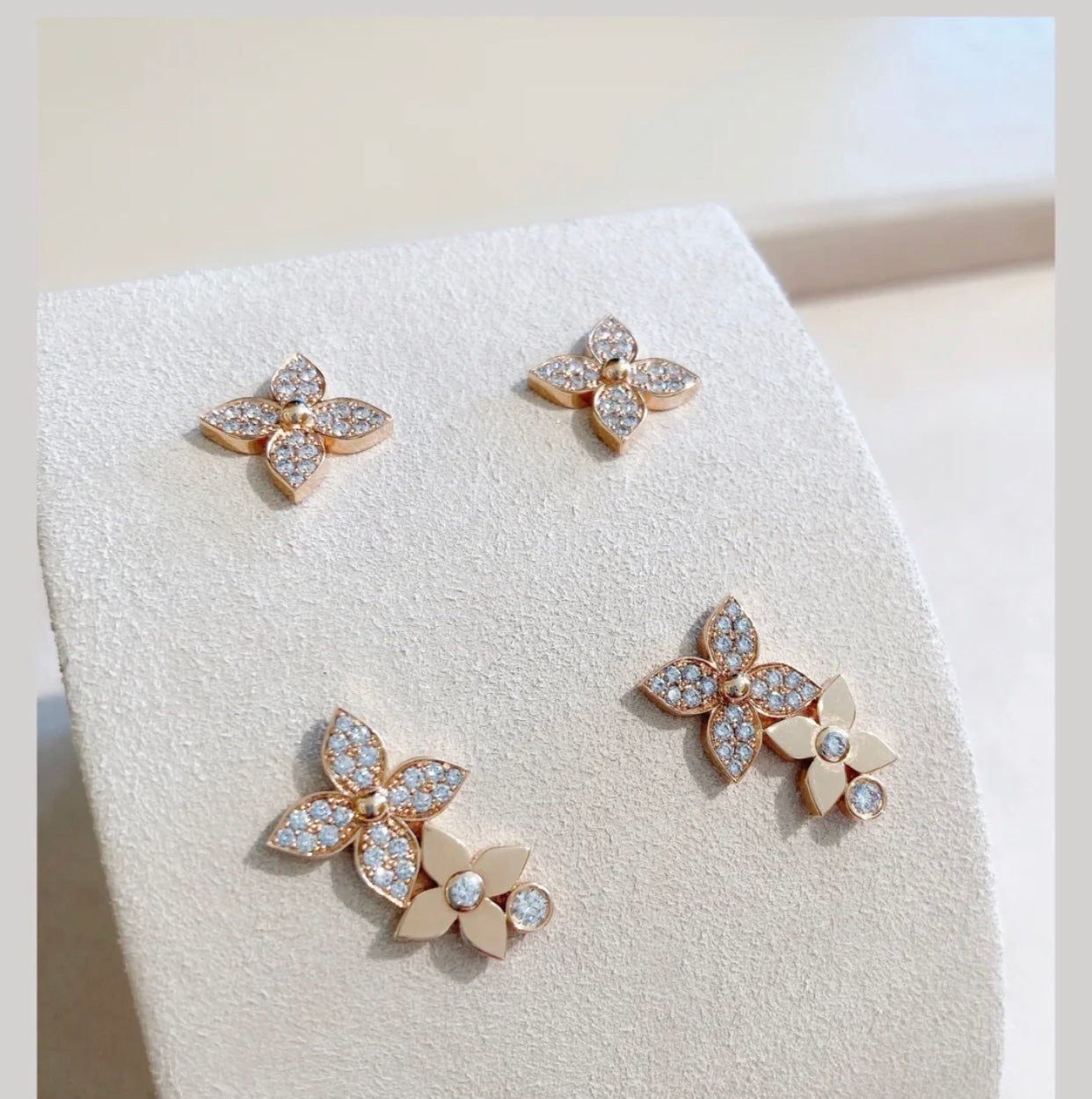 [Grace Jewelry]STAR BLOSSOM STUD EARRINGS PINK GOLD DIAMONDS