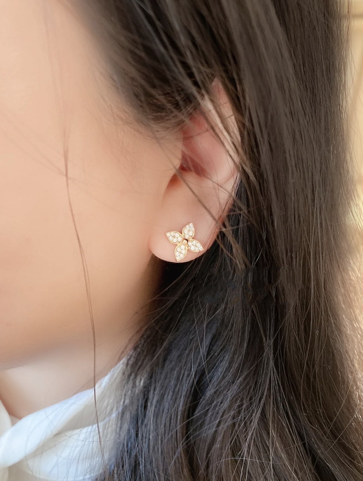 [Grace Jewelry]STAR BLOSSOM STUD EARRINGS PINK GOLD DIAMONDS