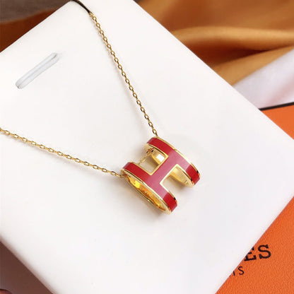 [Grace Jewelry]HM CLIC RED ENAMEL GOLD NECKLACE