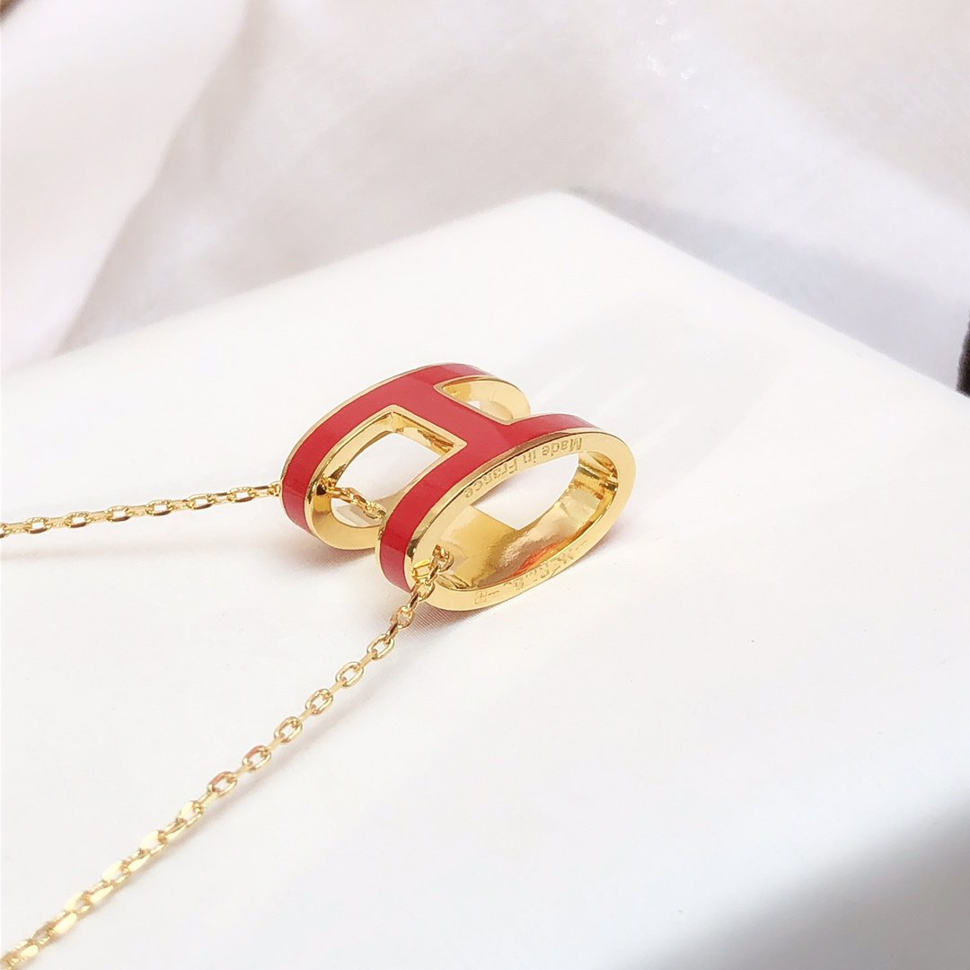 [Grace Jewelry]HM CLIC RED ENAMEL GOLD NECKLACE