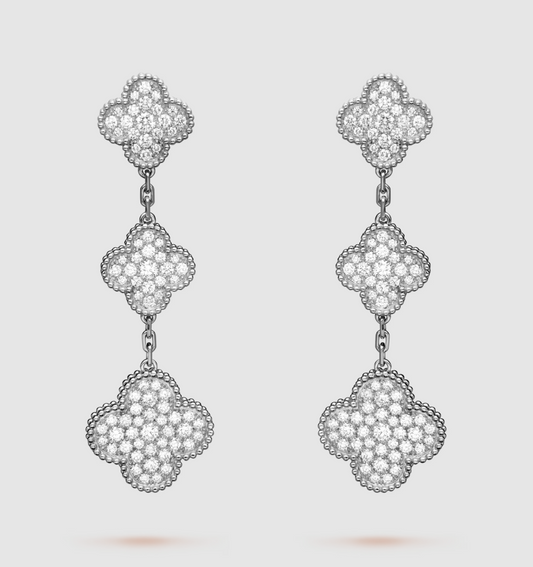 [Grace Jewelry]CLOVER 3 MOTIF DIAMOND SILVER DROP EARRINGS