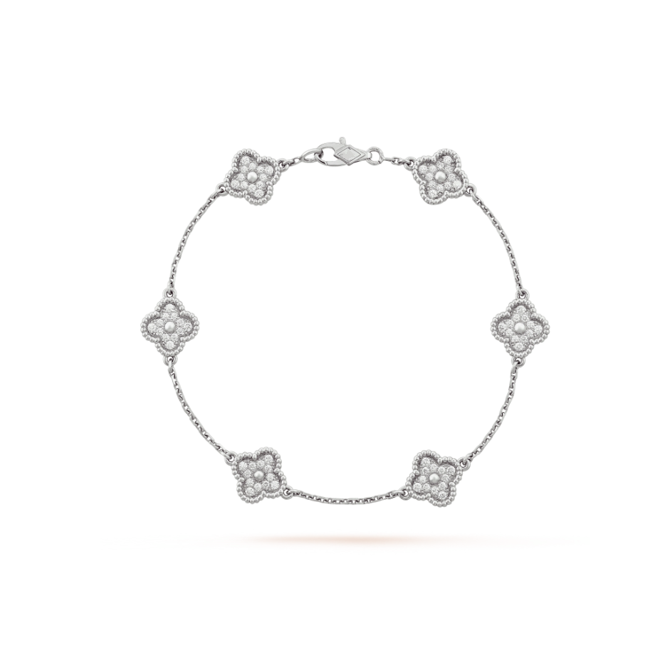 [Grace Jewelry]CLOVER 6 MOTIF SILVER DIAMOND BRACELET