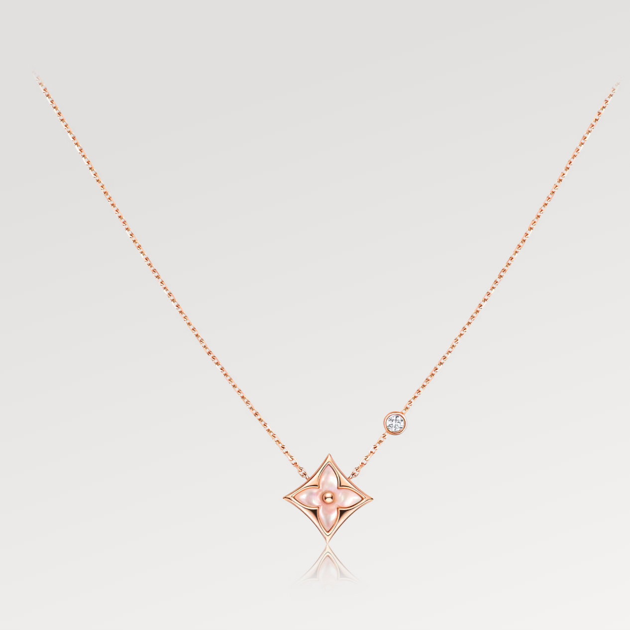 [Grace Jewelry]STAR PINK MOP 1 DIAMOND PINK GOLD NECKLACE