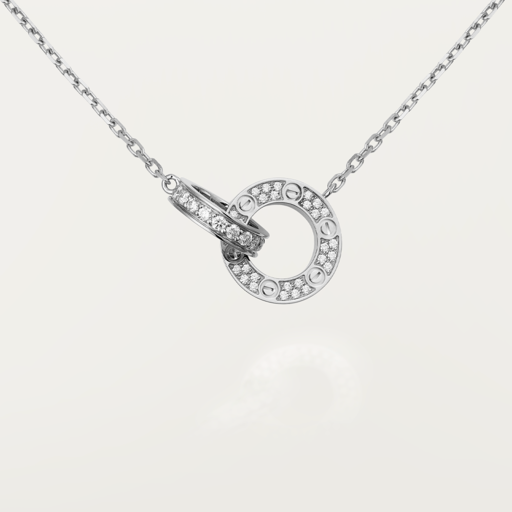 [Grace Jewelry]LOVE 7.6MM NECKLACE ROSE GOLD AND SILVER  FULL DIAMOND