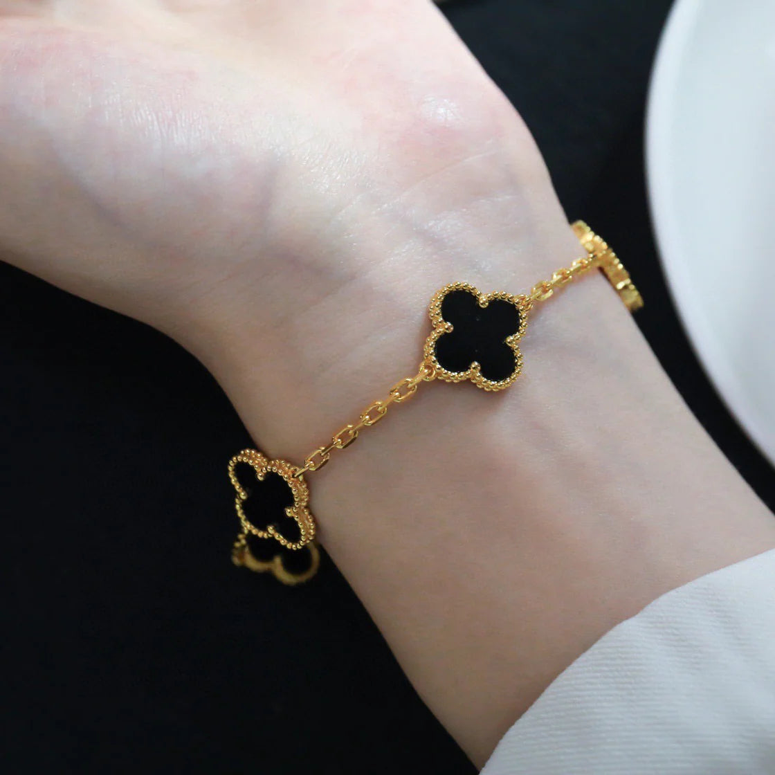 [Grace Jewelry]CLOVER  5 MOTIFS BLACK ONYX BRACELET