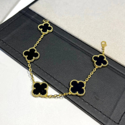 [Grace Jewelry]CLOVER  5 MOTIFS BLACK ONYX BRACELET