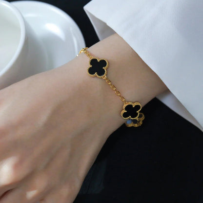 [Grace Jewelry]CLOVER  5 MOTIFS BLACK ONYX BRACELET