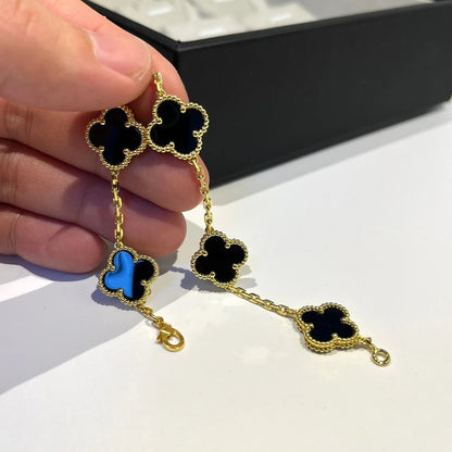 [Grace Jewelry]CLOVER  5 MOTIFS BLACK ONYX BRACELET