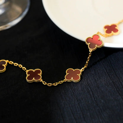 [Grace Jewelry]CLOVER 5 MOTIFS RED AGATE  BRACELET