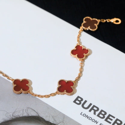 [Grace Jewelry]CLOVER 5 MOTIFS RED AGATE  BRACELET