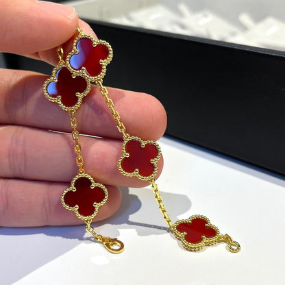 [Grace Jewelry]CLOVER 5 MOTIFS RED AGATE  BRACELET