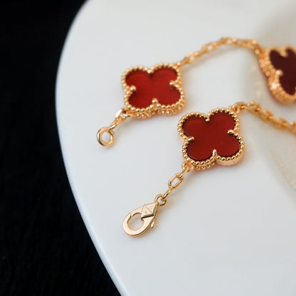 [Grace Jewelry]CLOVER 5 MOTIFS RED AGATE  BRACELET