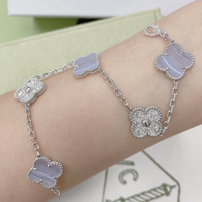 [Grace Jewelry]CLOVER  5 MOTIF DIAMOND PURPLE CHALCEDONY BRACELET SILVER