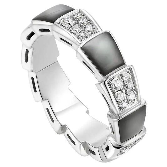 [Grace Jewelry]SERPENTI RING SILVER DIAMOND BLACK MOP 4MM