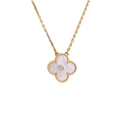 [Grace Jewelry]CLOVER 15MM DIAMOND WHITE FRITILLARIA NECKLACE