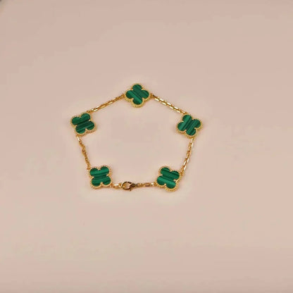 [Grace Jewelry]CLOVER 5 MOTIFS MALACHITE BRACELET