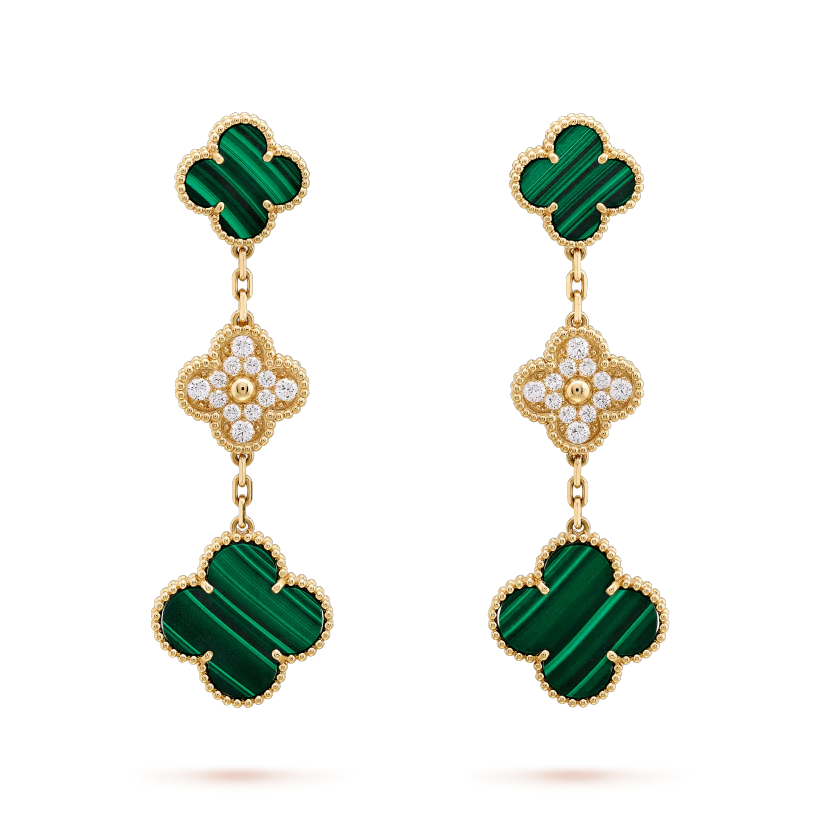 [Grace Jewelry]CLOVER EARRINGS GOLD MALACHITE DIAMOND 3 MOTIF