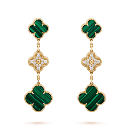 [Grace Jewelry]CLOVER EARRINGS GOLD MALACHITE DIAMOND 3 MOTIF