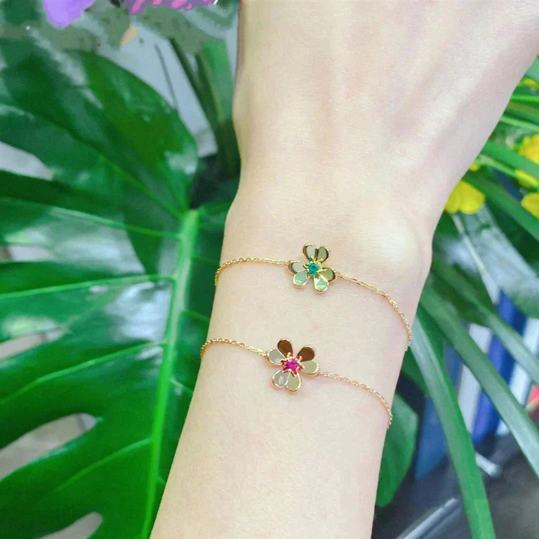 [Grace Jewelry]FRIVOLE GOLD FLOWER PINK MALACHITE BRACELET