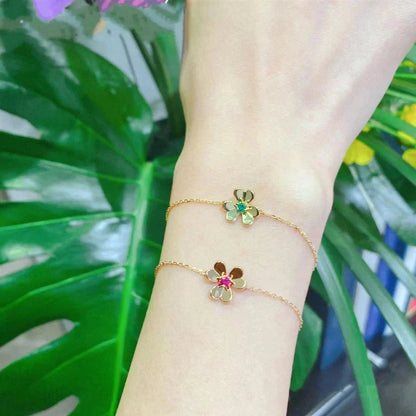 [Grace Jewelry]FRIVOLE GOLD FLOWER PINK MALACHITE BRACELET