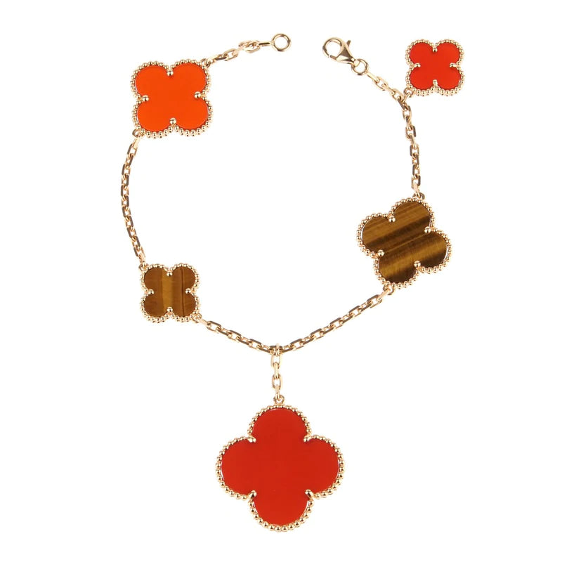 [Grace Jewelry]CLOVER BRACELET 5 MOTIFS CARNELIAN TIGER EYE