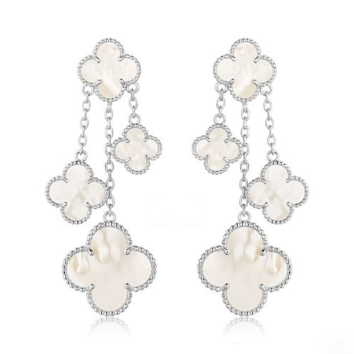 [Grace Jewelry]CLOVER EARRINGS WHITE MOP 4 MOTIFS SILVER