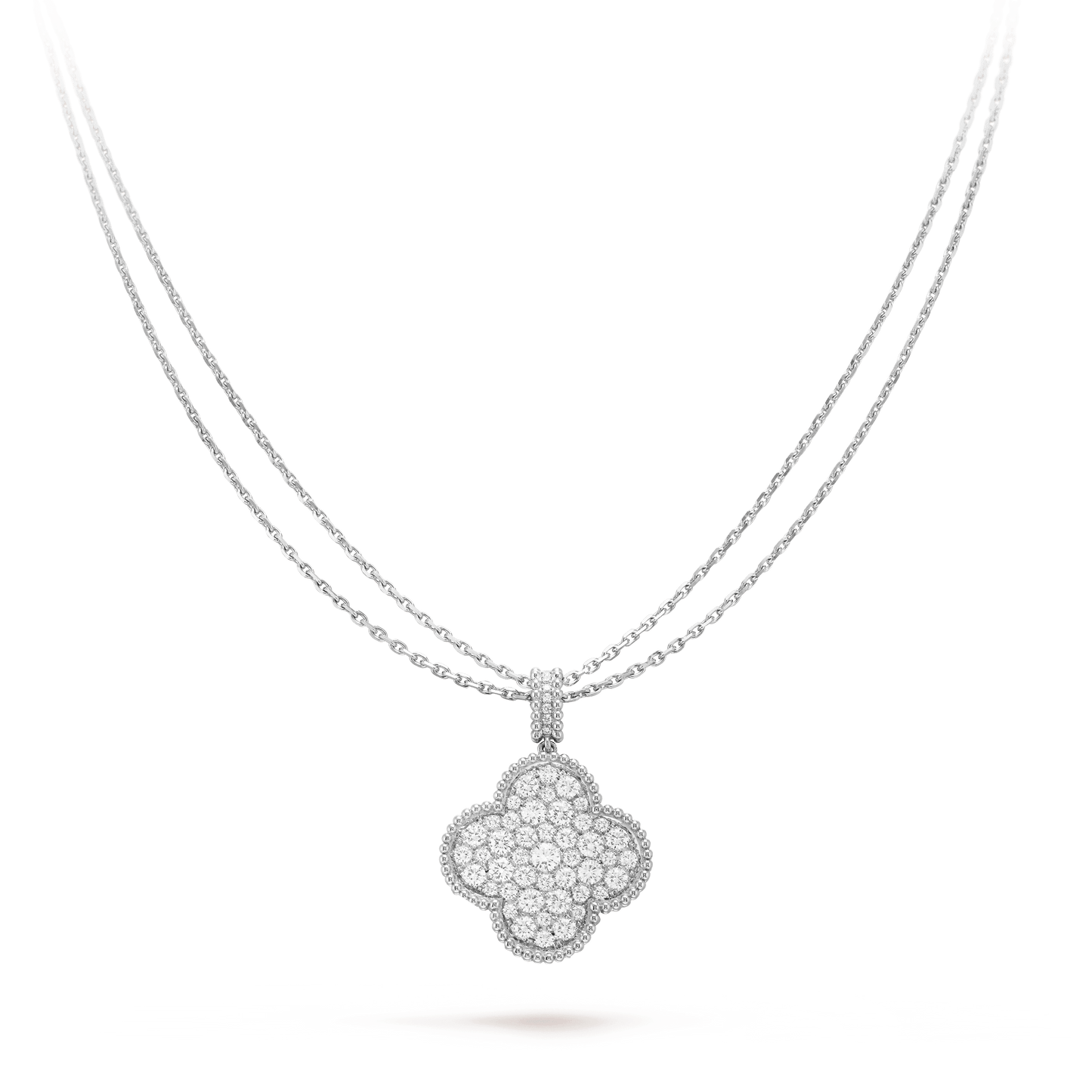 [Grace Jewelry]CLOVER 25MM SILVER FULL DIAMOND BIG CLOVER NECKLACE