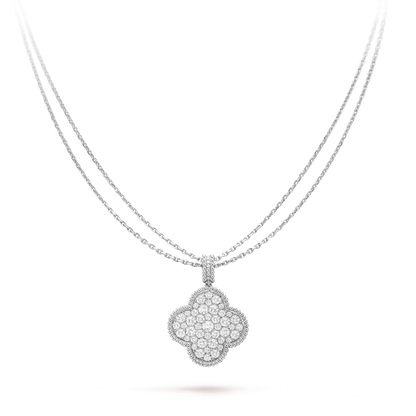 [Grace Jewelry]CLOVER 25MM SILVER FULL DIAMOND BIG CLOVER NECKLACE